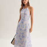 Clarice - Midi Jurk Blauw Bloemig