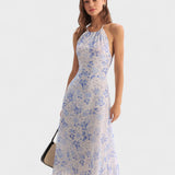 Clarice - Midi Jurk Blauw Bloemig