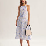 Clarice - Midi Jurk Blauw Bloemig