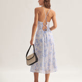 Clarice - Midi Jurk Blauw Bloemig