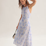 Clarice - Midi Jurk Blauw Bloemig